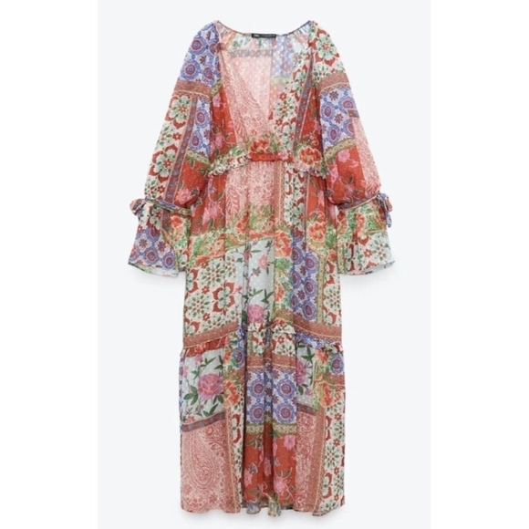 Zara Woman's RUFFLED DRESS WITH BOWS Swiss Dot Size M - Picture 9 of 14